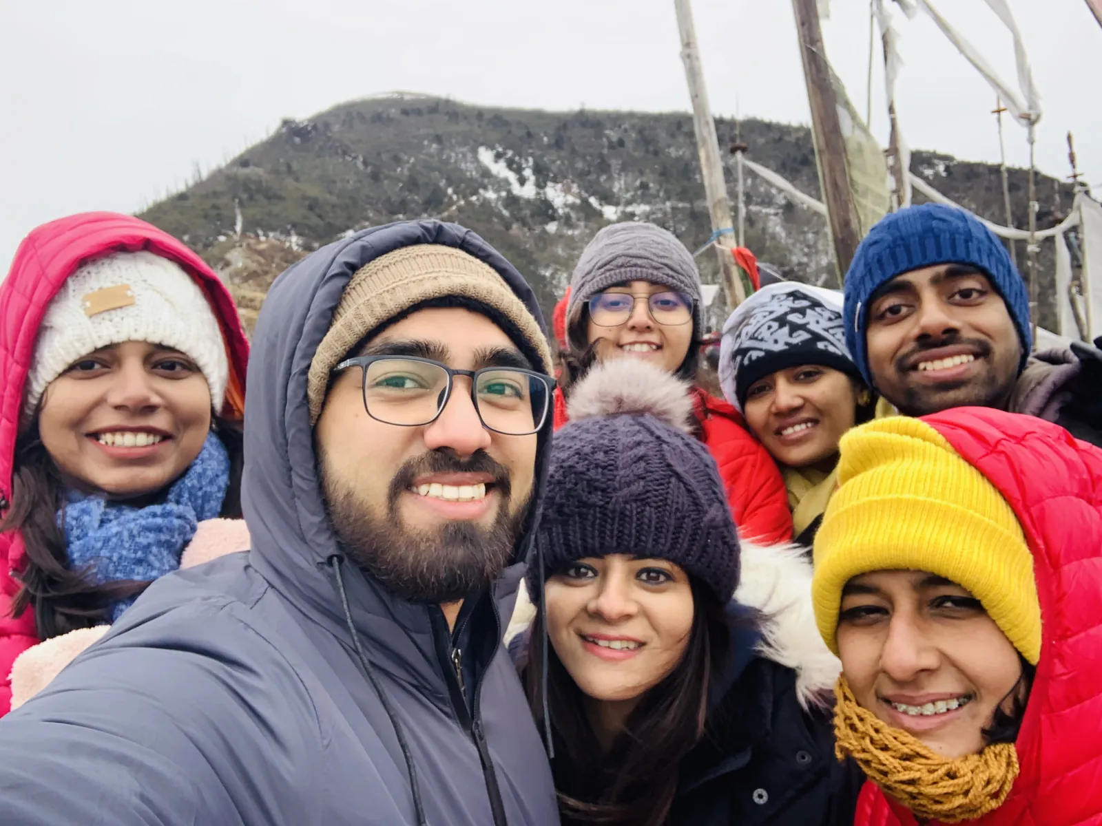 Selfie happy faces on the Bhutan group trip with One in the Orange Jacket.