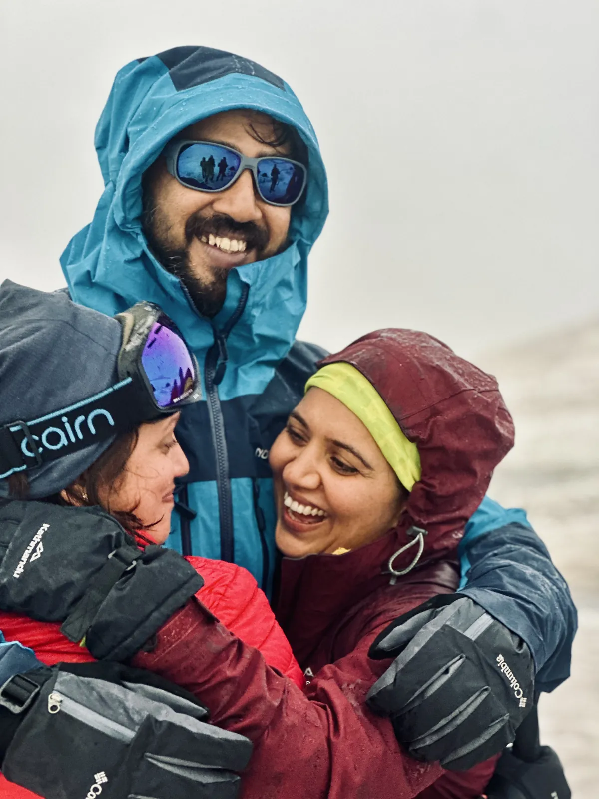 Joyful expressions connection on the Mount Elbrus group trip with One in the Orange Jacket.