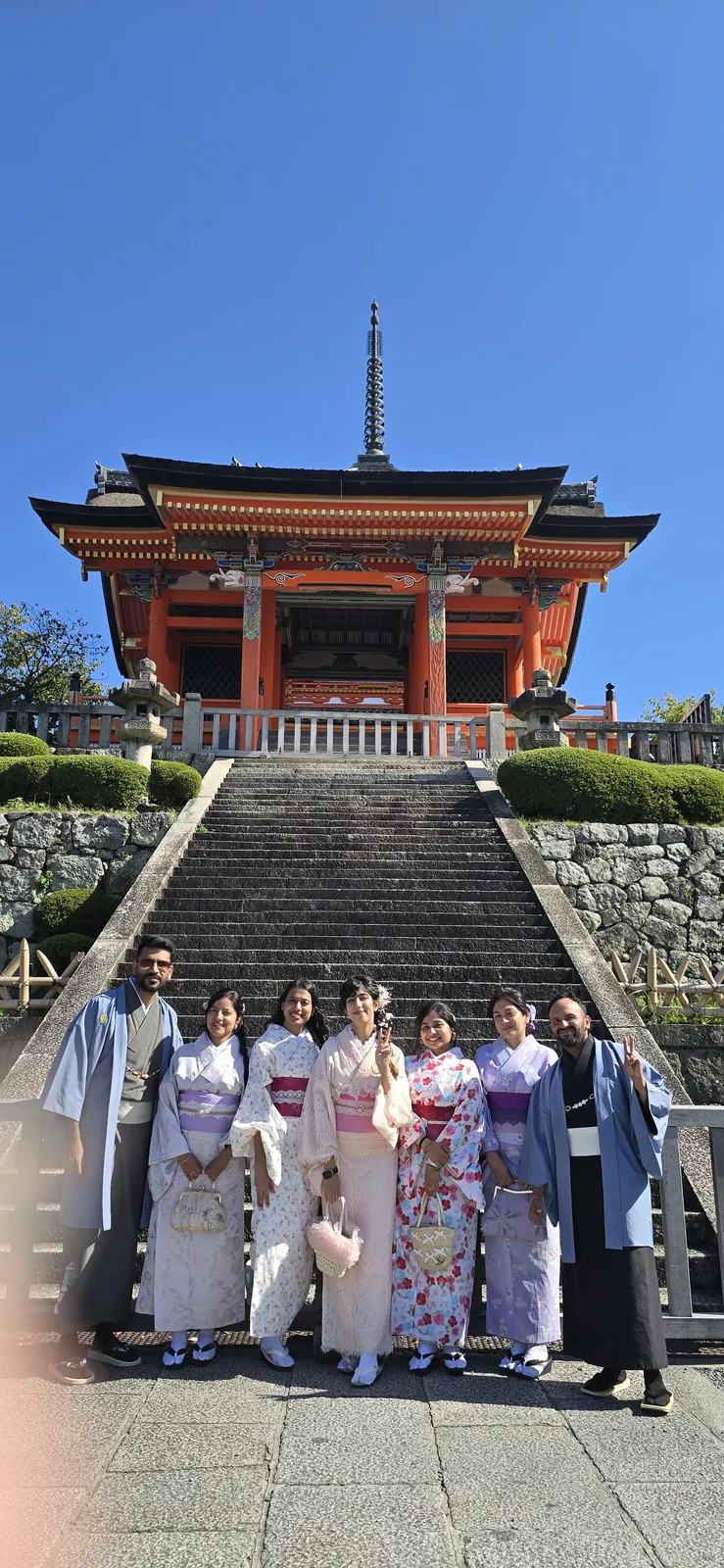 Traditional attire on the Japan group trip with One in the Orange Jacket.