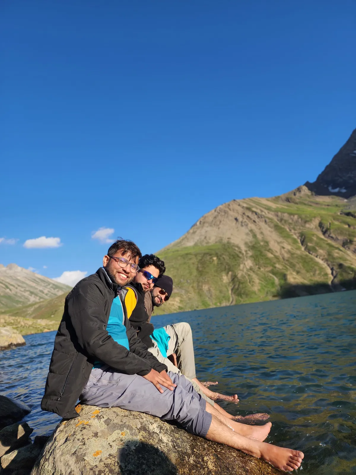 Water mountain enjoying on the Kashmir Great Lakes group trip with One in the Orange Jacket.