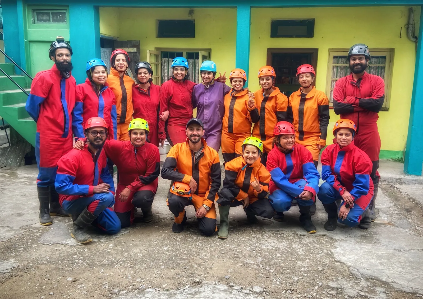Bright colors happy on the Meghalaya group trip with One in the Orange Jacket.