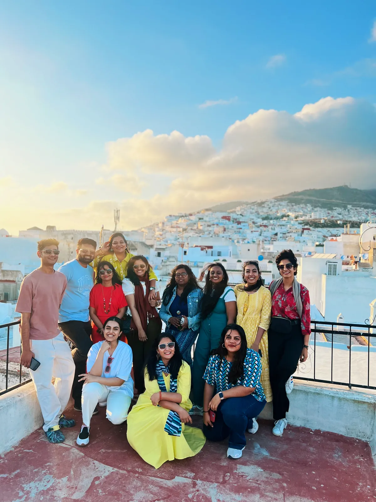 Urban sunset sky on the Morocco group trip with One in the Orange Jacket.