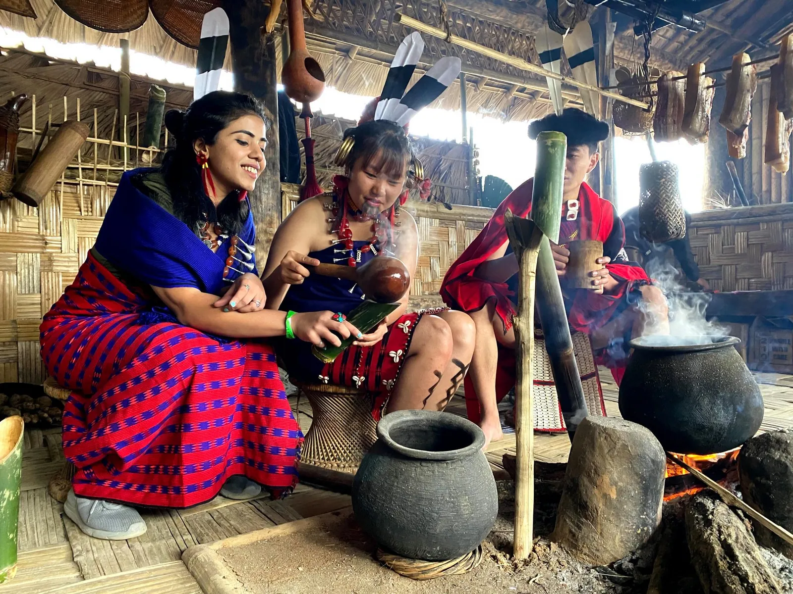 Traditional attire on the Nagaland group trip with One in the Orange Jacket.