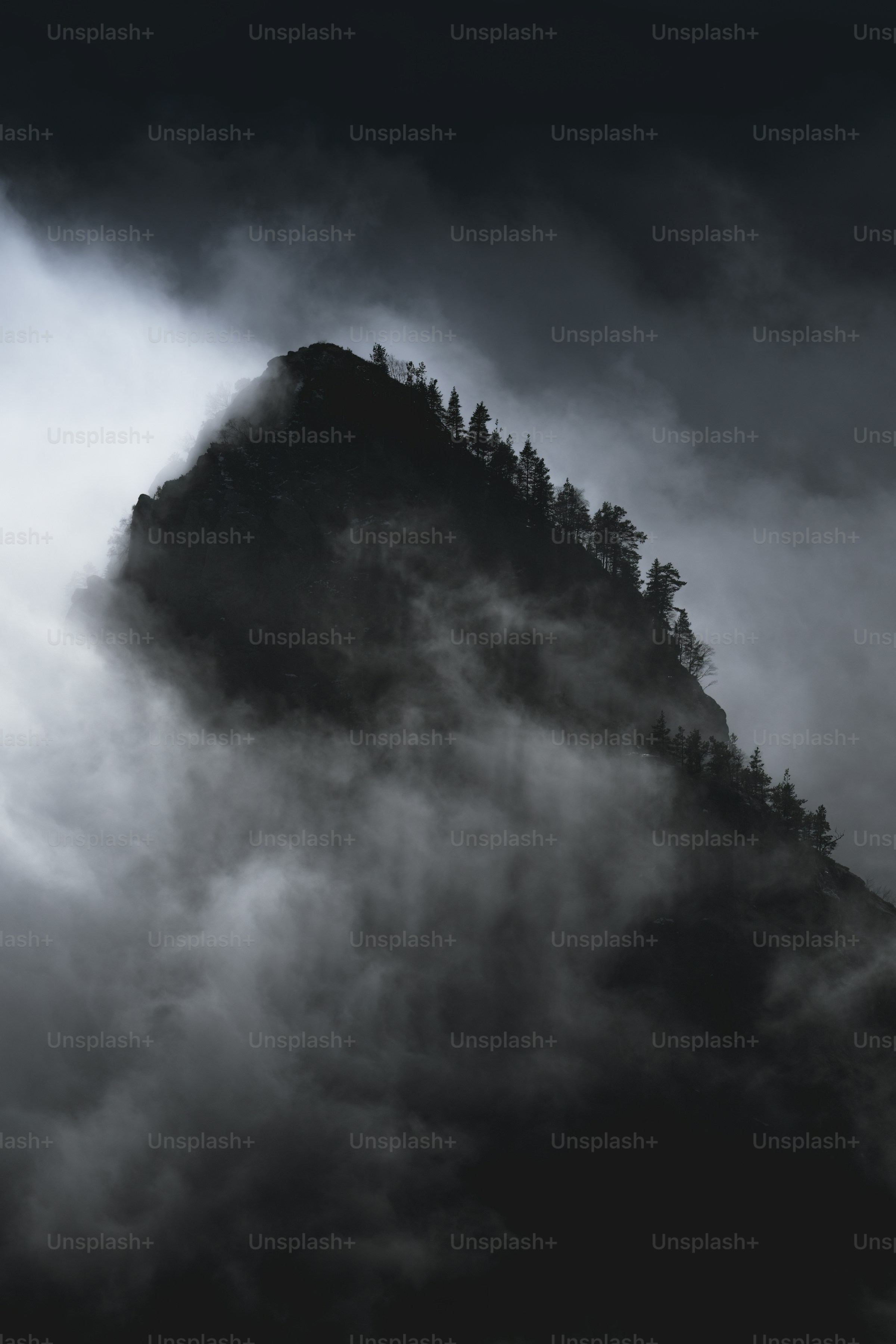Aconcagua in clouds, monochrome