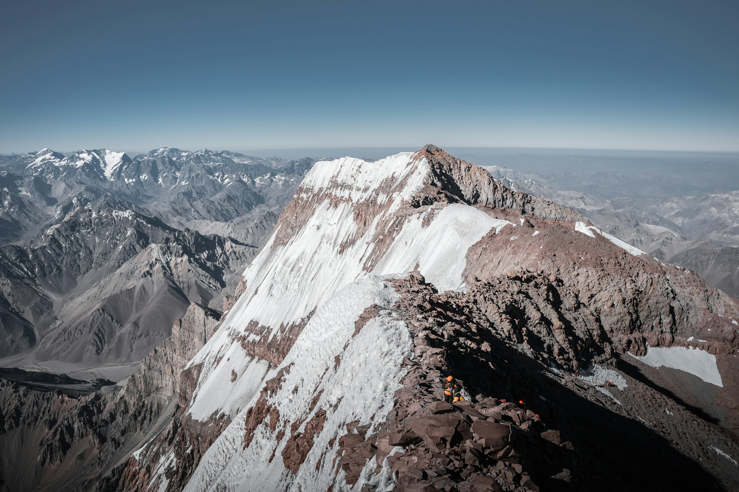 Aconcagua summit pyramid with Camp Colera tent