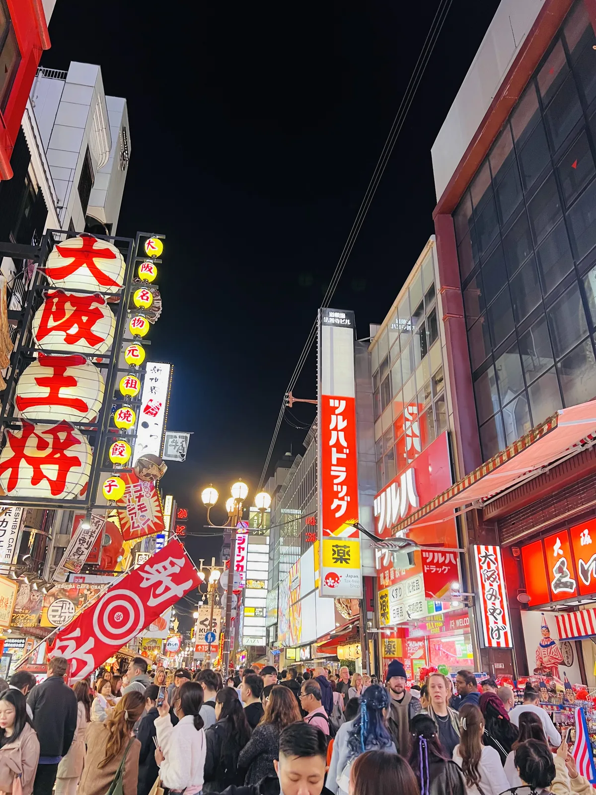 Japan Cherry Blossom, Day 5: Dotonbori at night, crowds walking under neon signs in Osaka