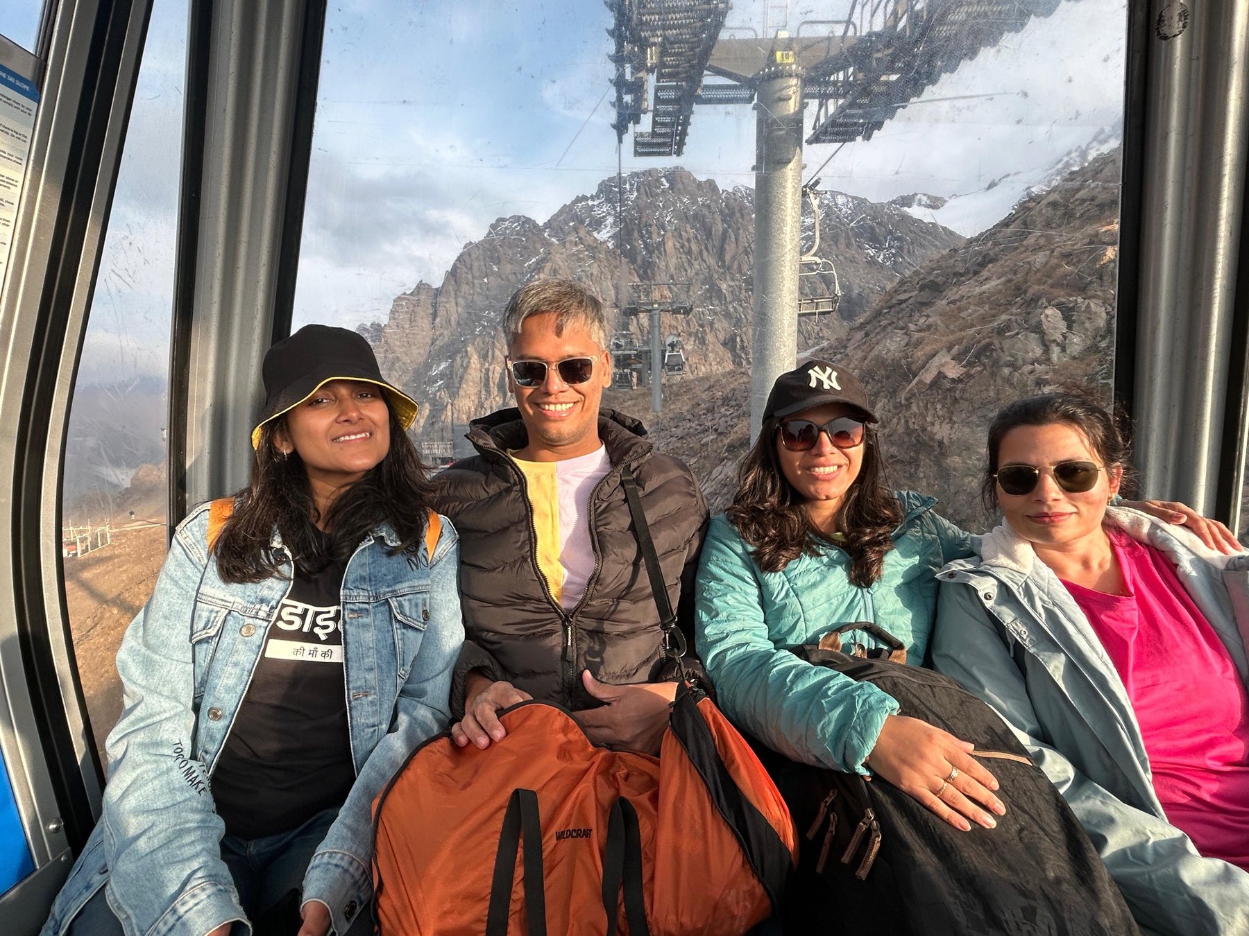 The crew in the gondola up to Shymbulak