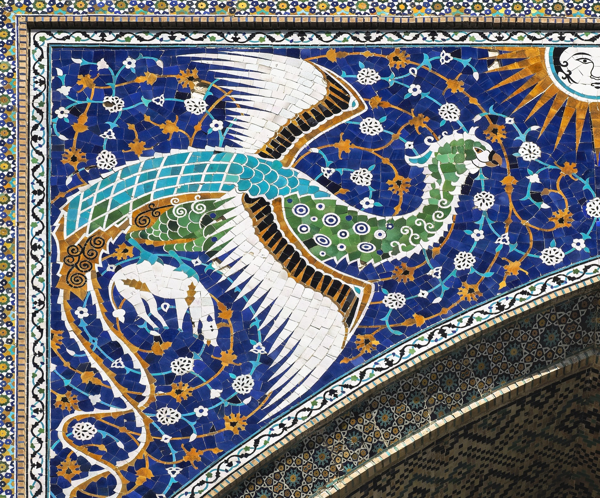 The Simurgh mosaic on the Nadir Divan-Begi madrasa, Bukhara