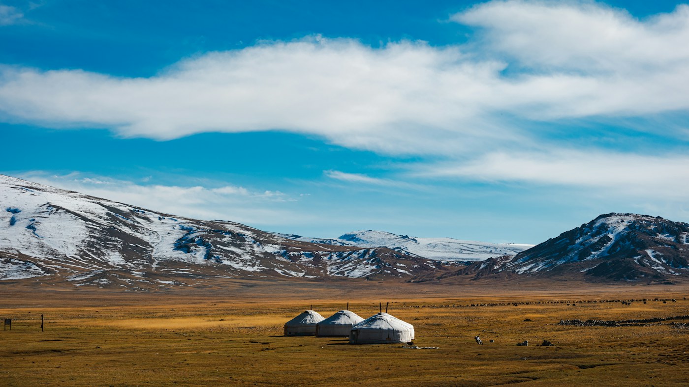 Ger camp on the winter steppe