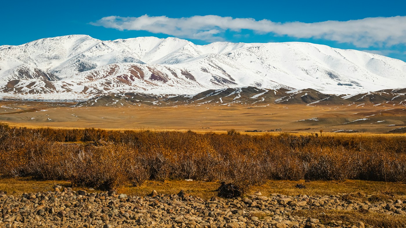 Winter steppe and mountains