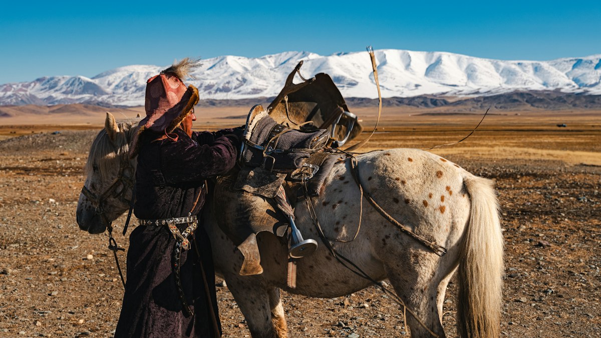 Mongolian horseman in winter