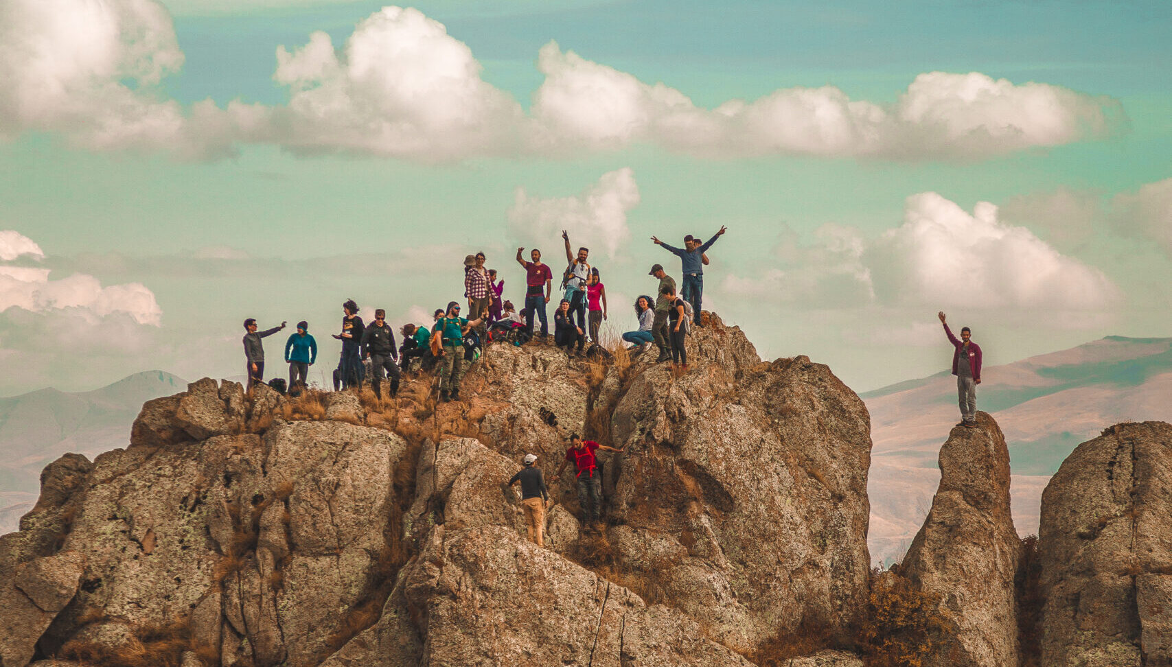 Hikers at rock