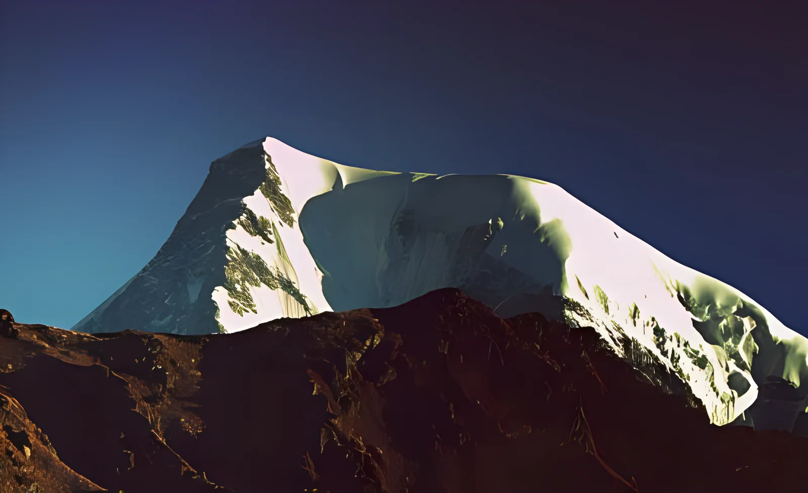 Snow peak at dusk from Bhagwabasa