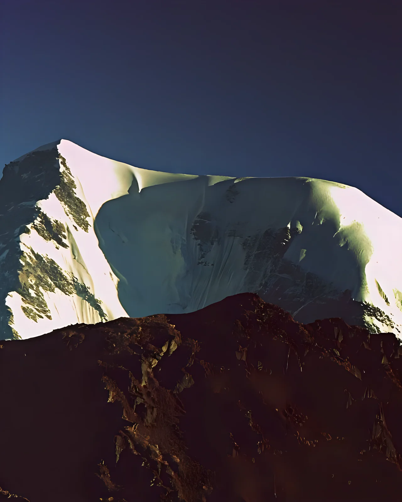 Snow dome glowing at dusk