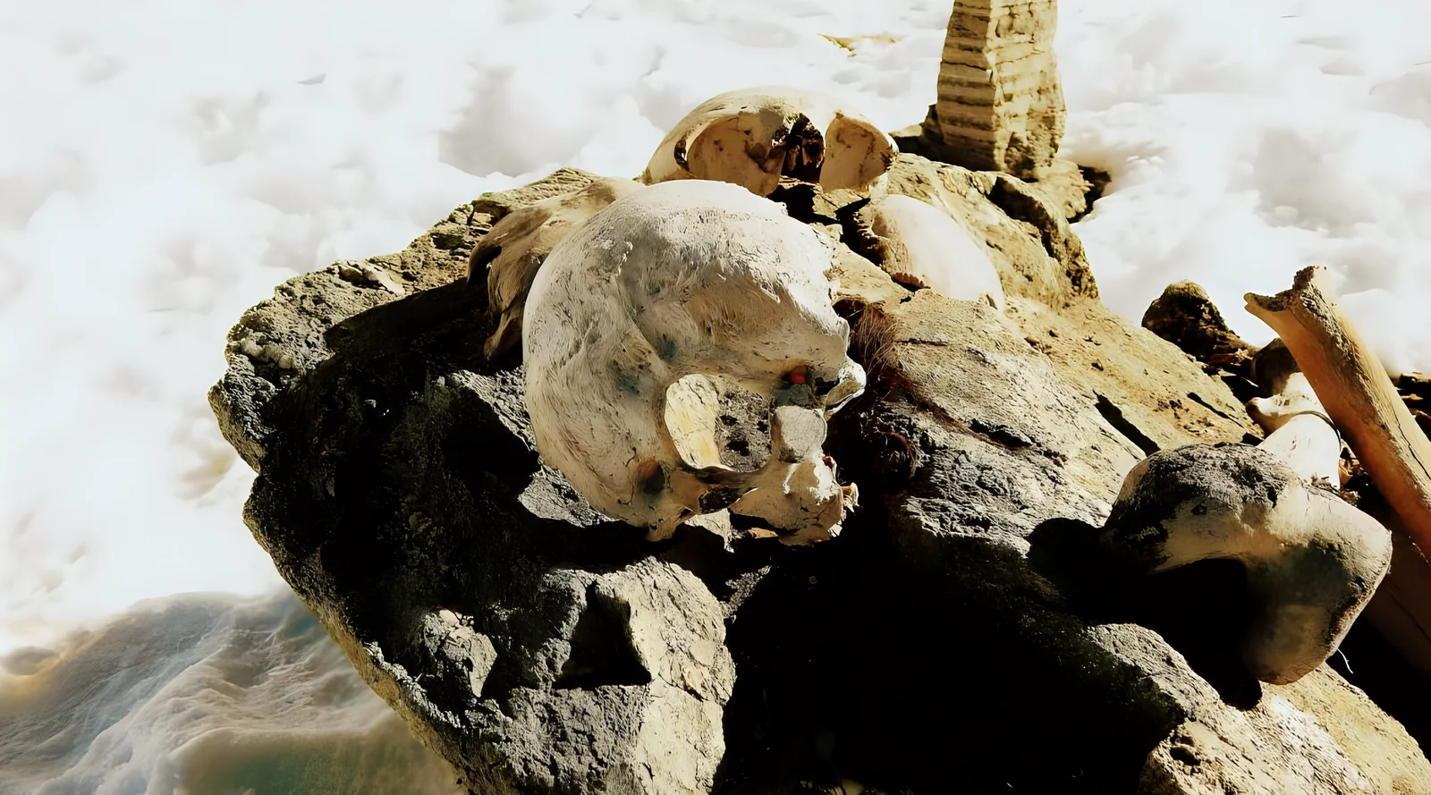 A skull at the Roopkund skeleton lake