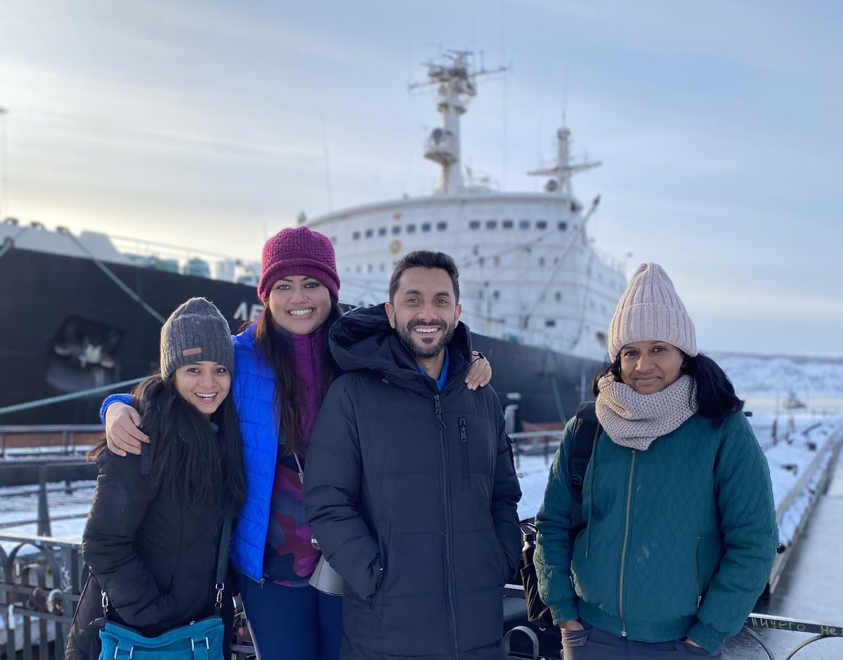 Trippers by the icebreaker in Murmansk port