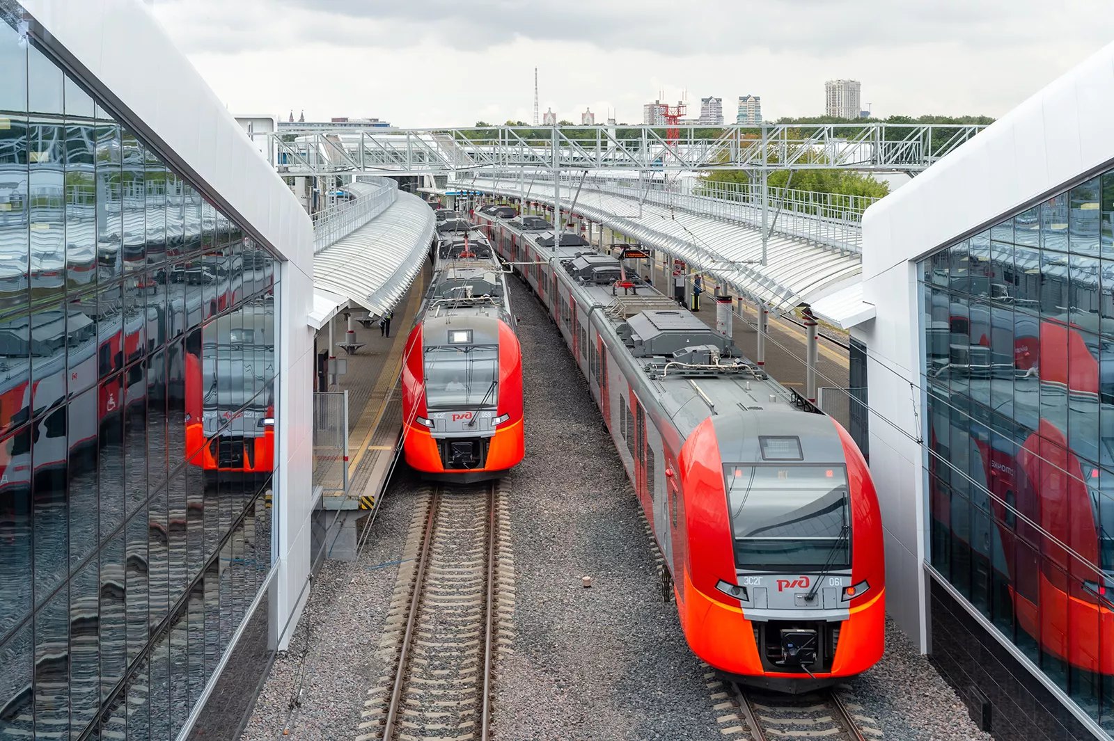 Lastochka trains at a Moscow station