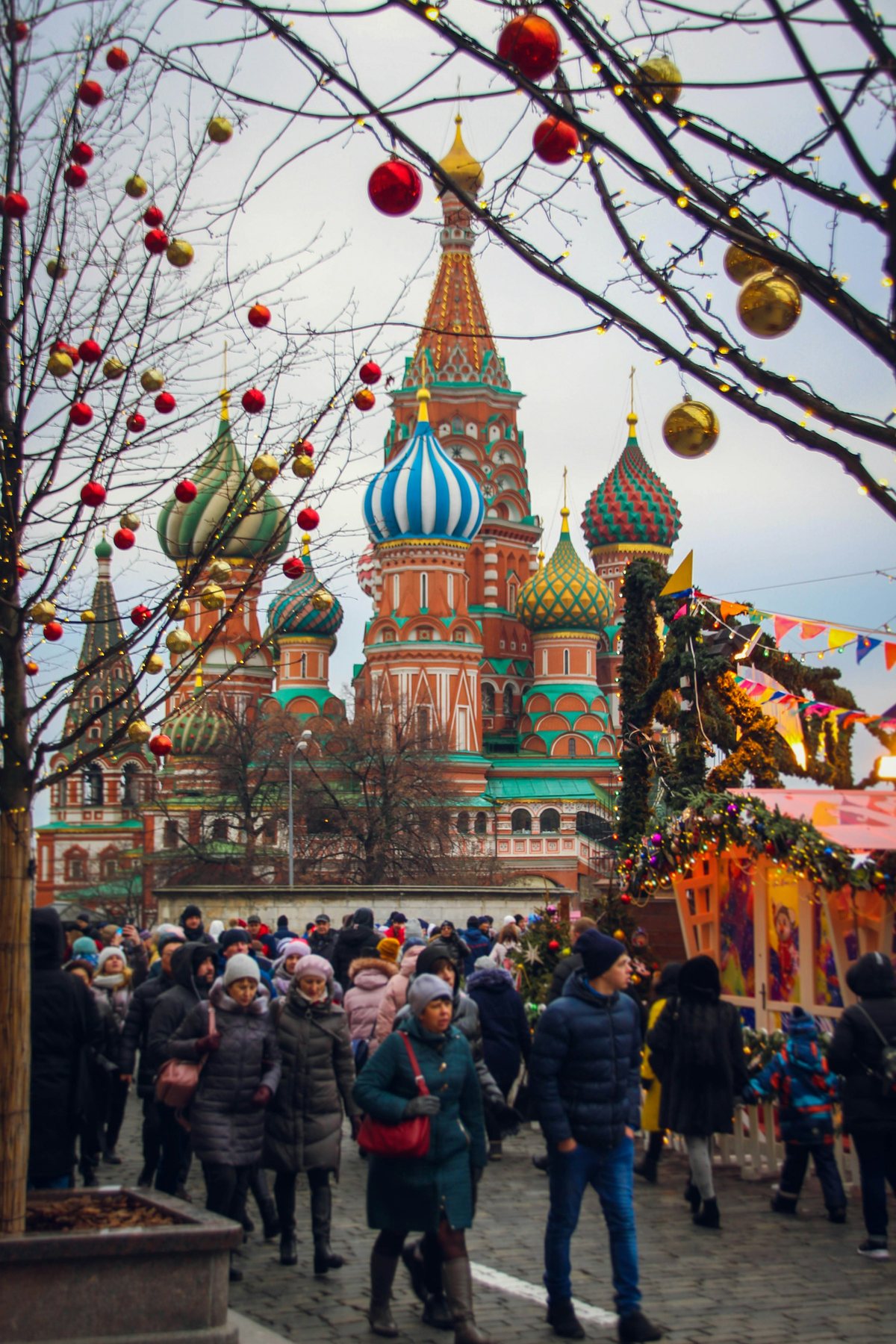 Red Square Christmas market in the snow
