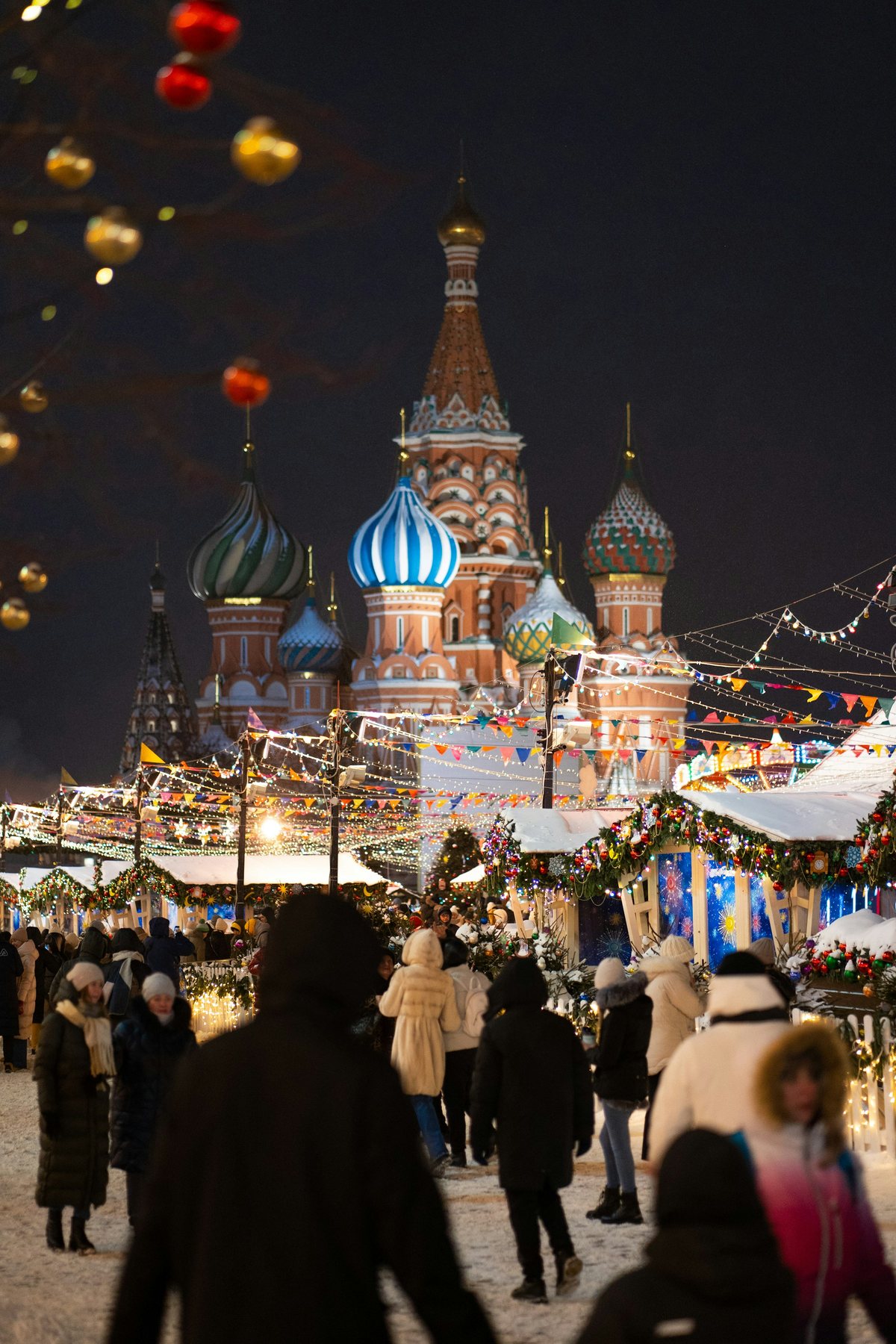 Red Square Christmas market at night
