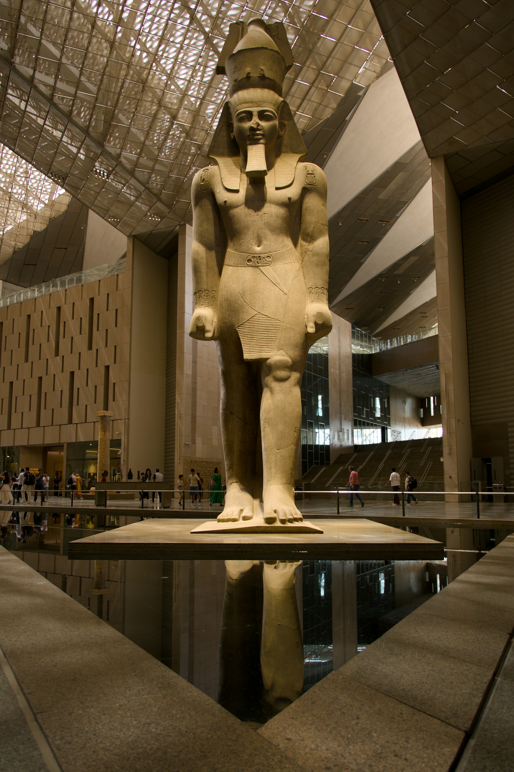 The colossus of Ramses II in the atrium of the Grand Egyptian Museum